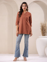 Thumbnail for Janasya Dark Cotton Solid A-Line Top