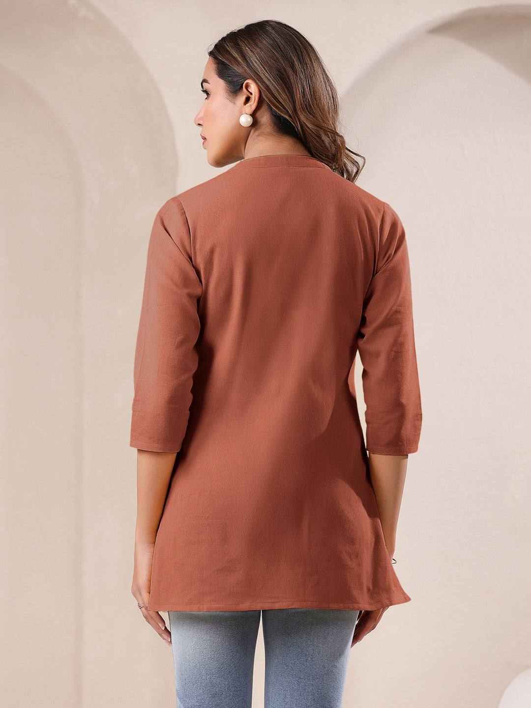 Janasya Dark Cotton Solid A-Line Top