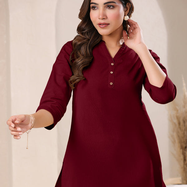 Janasya Dark Cotton Solid Straight TOP