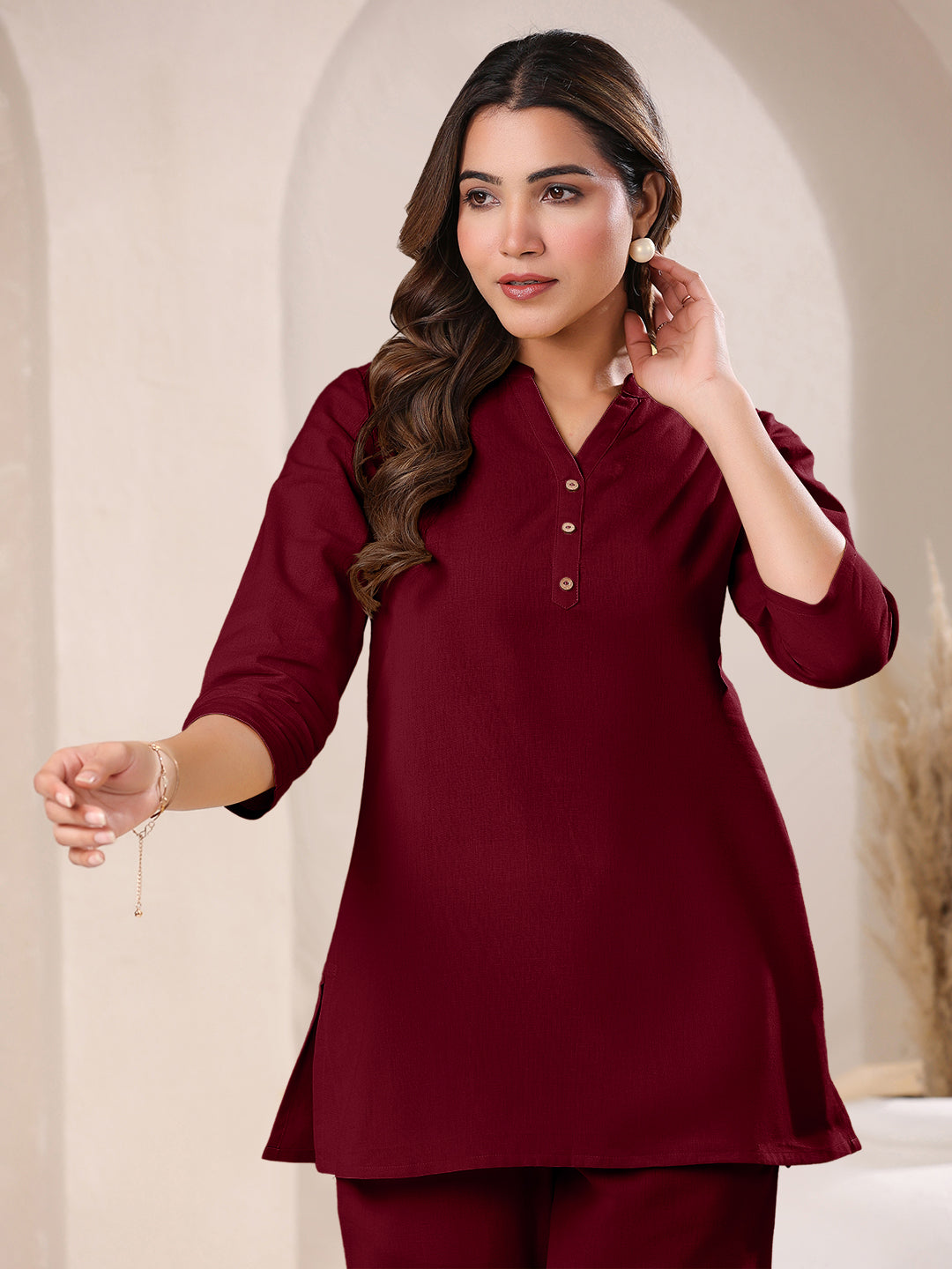 Janasya Dark Cotton Solid Straight TOP - Distacart