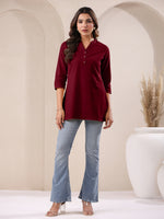 Thumbnail for Janasya Dark Cotton Solid Straight TOP