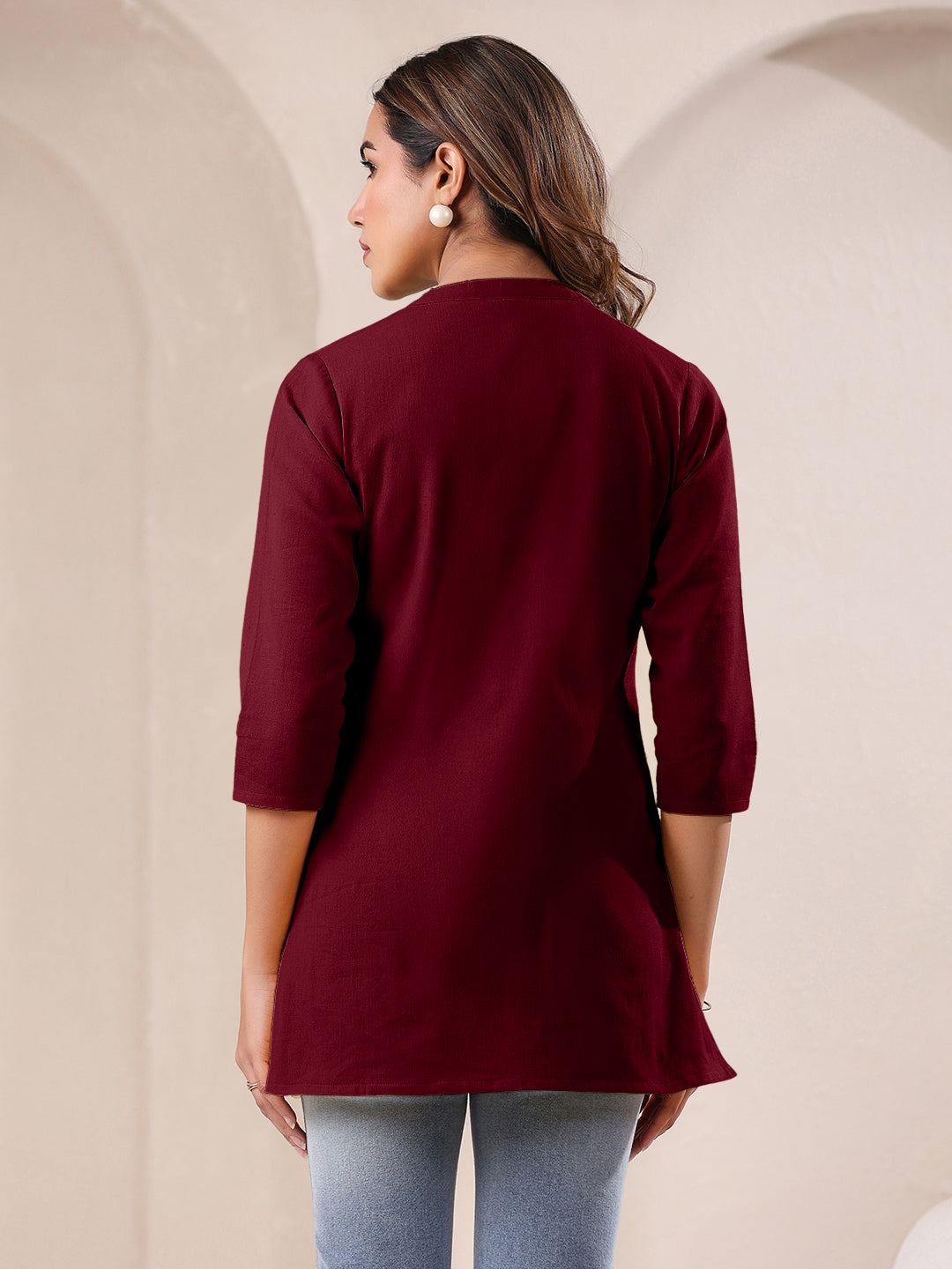Janasya Dark Cotton Solid Straight TOP