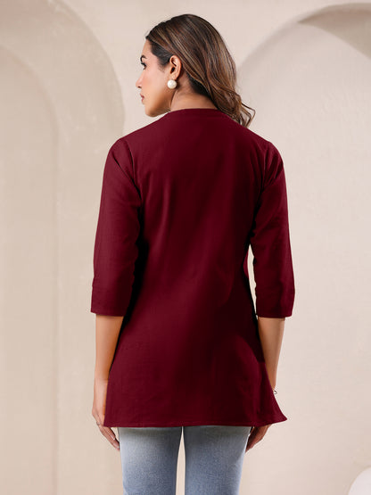 Janasya Dark Cotton Solid Straight TOP - Distacart