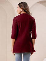 Thumbnail for Janasya Dark Cotton Solid Straight TOP