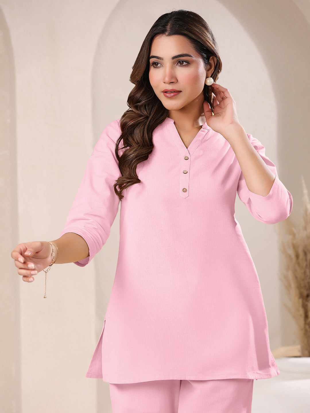 Janasya Light Cotton Solid A-Line Top
