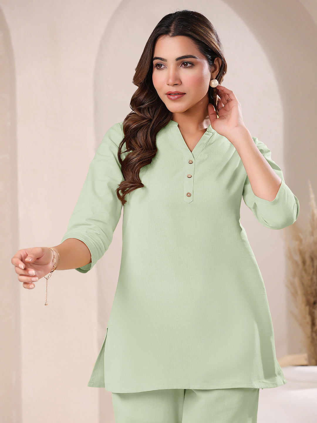 Janasya Light Cotton Solid Straight Top