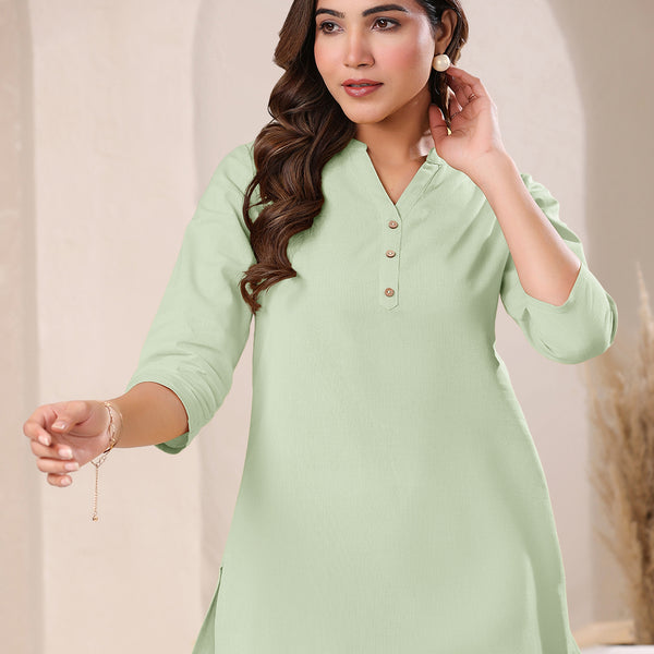 Janasya Light Cotton Solid Straight Top