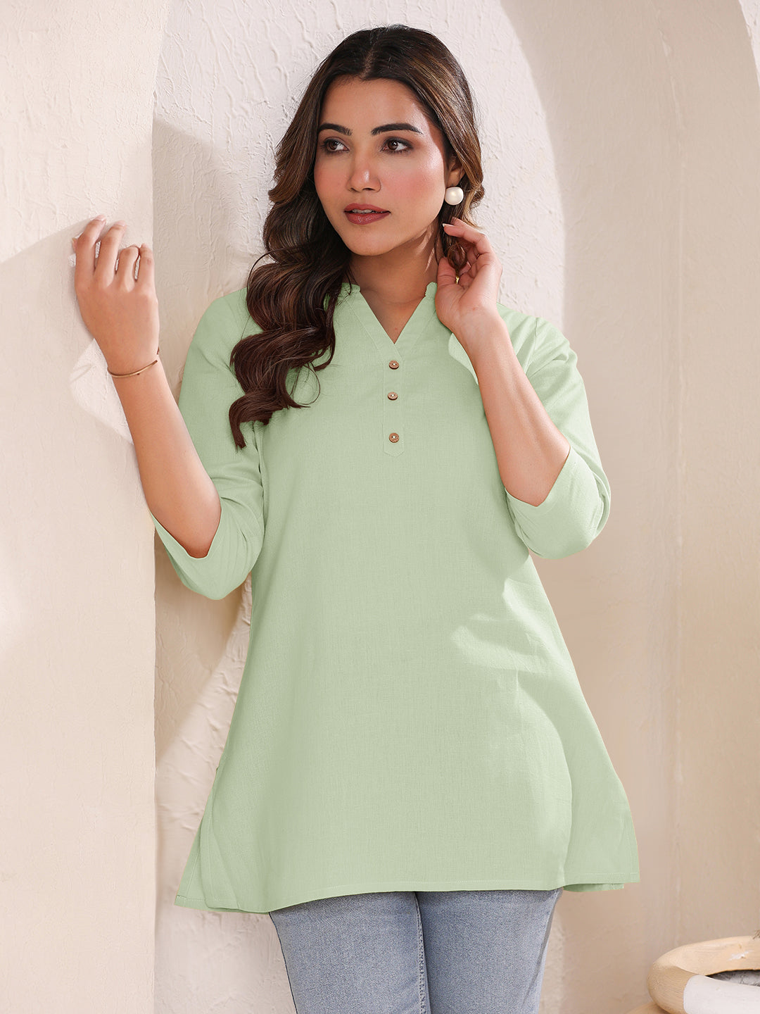 Janasya Light Cotton Solid Straight Top