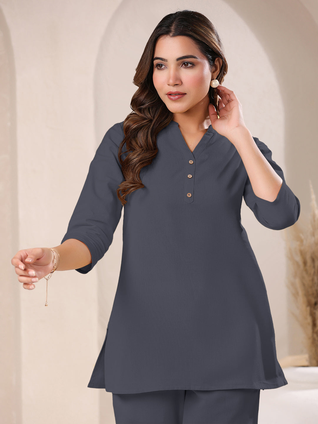 Janasya Light Cotton Solid A-Line Top