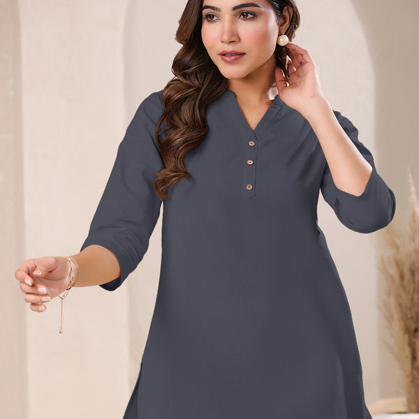 Janasya Light Cotton Solid A-Line Top