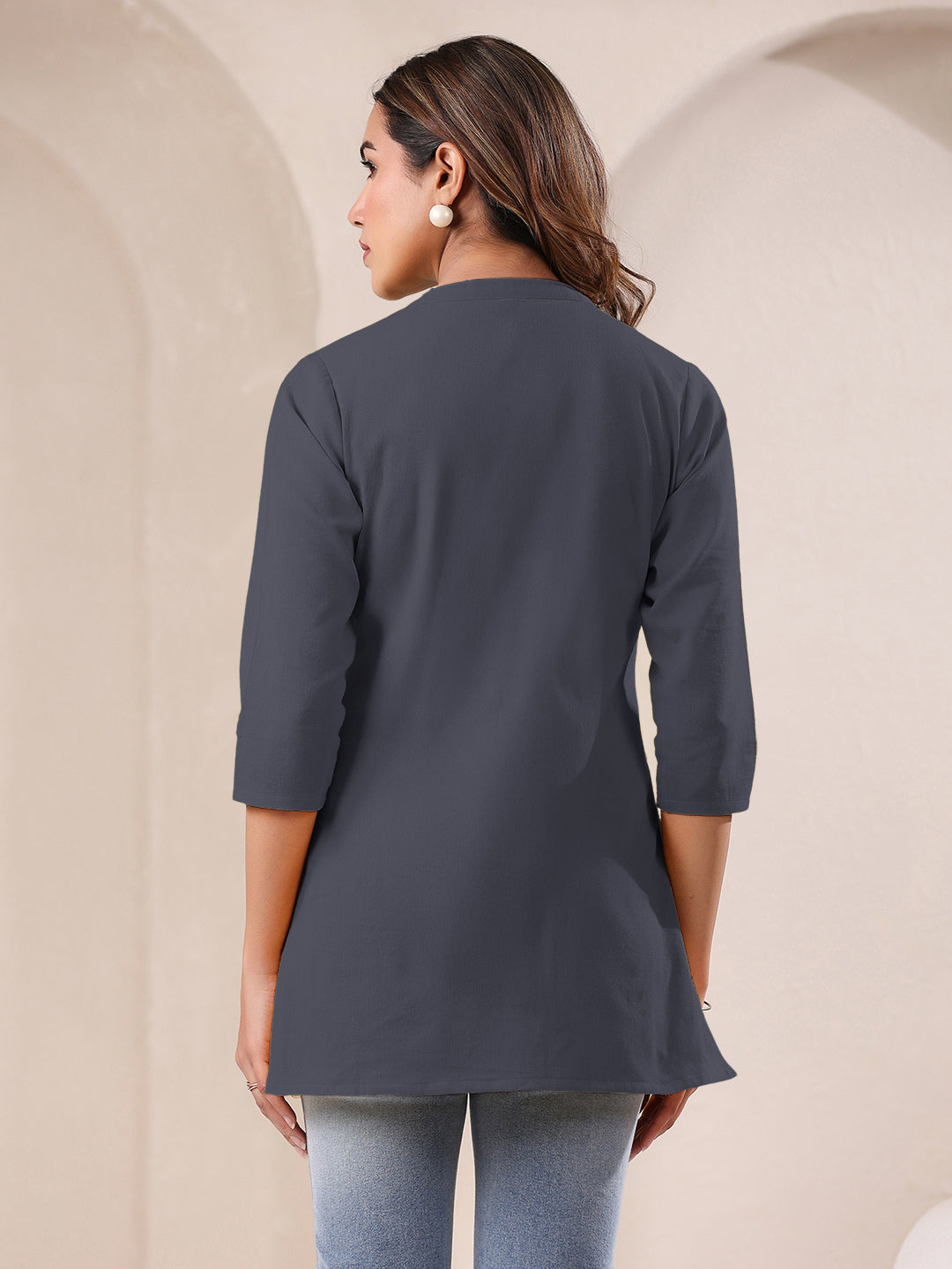 Janasya Light Cotton Solid A-Line Top