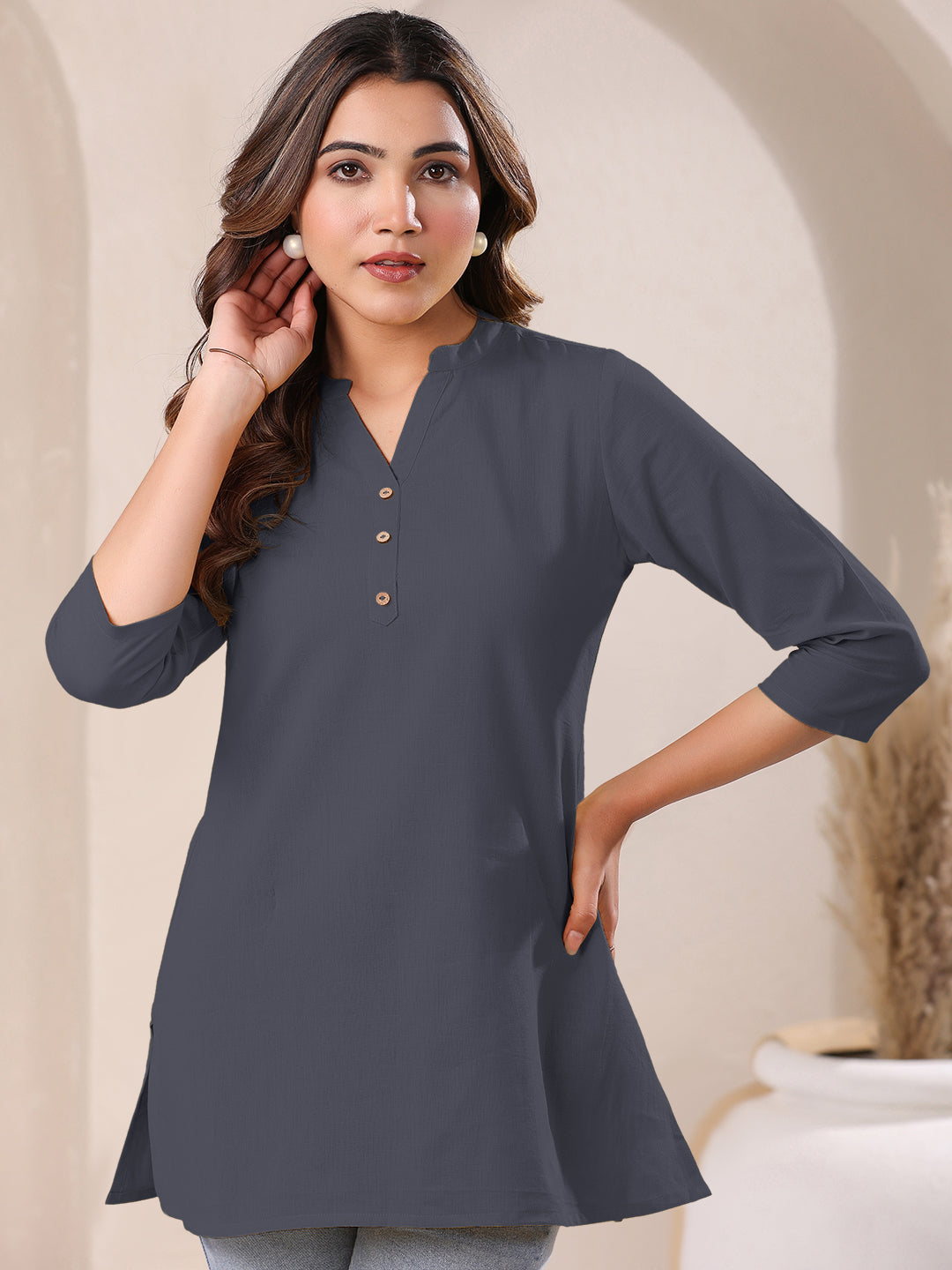 Janasya Light Cotton Solid A-Line Top
