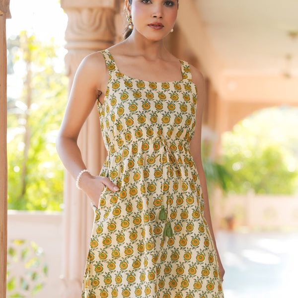 Janasya Light Cotton Floral A-Line Tunic