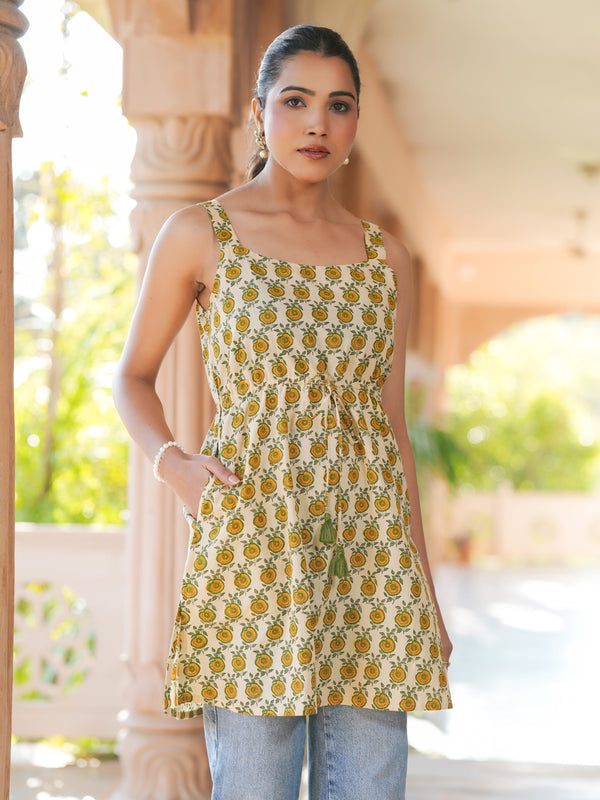 Janasya Light Cotton Floral A-Line Tunic