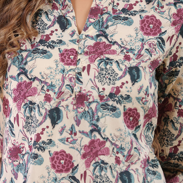 Janasya Light Cotton Floral Straight Tunic