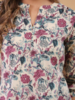 Thumbnail for Janasya Light Cotton Floral Straight Tunic