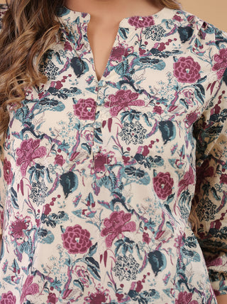 Janasya Light Cotton Floral Straight Tunic