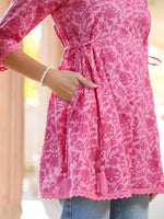 Thumbnail for Janasya Dark Cotton Floral A-Line Tunic