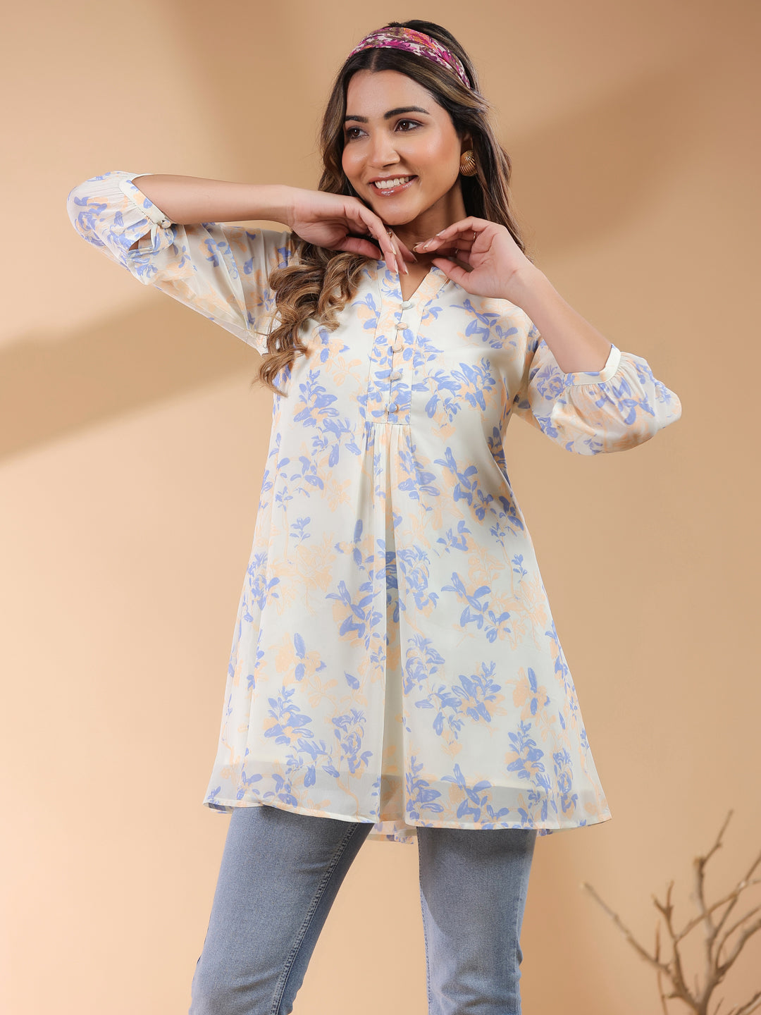 Janasya Light Georgette Floral A-Line Tunic