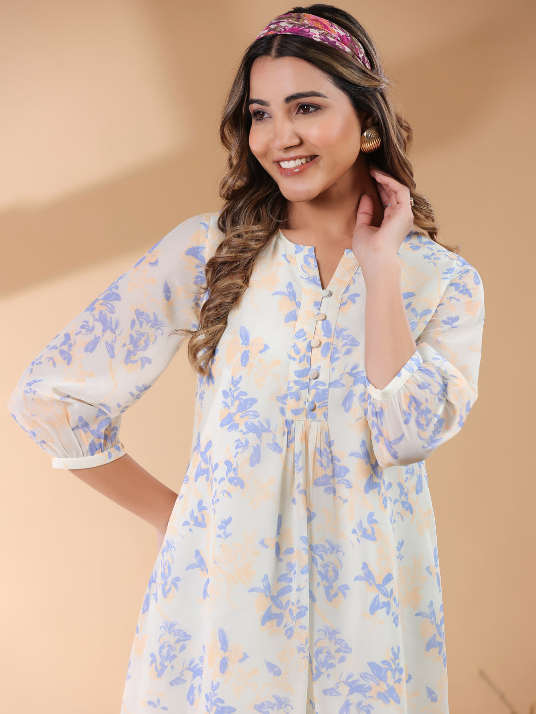 Janasya Light Georgette Floral A-Line Tunic