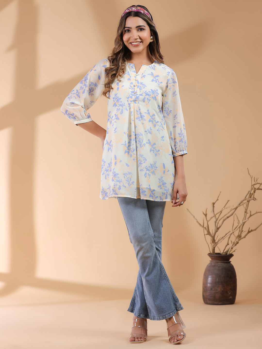 Janasya Light Georgette Floral A-Line Tunic