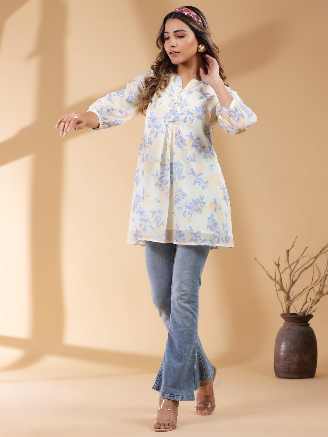 Janasya Light Georgette Floral A-Line Tunic