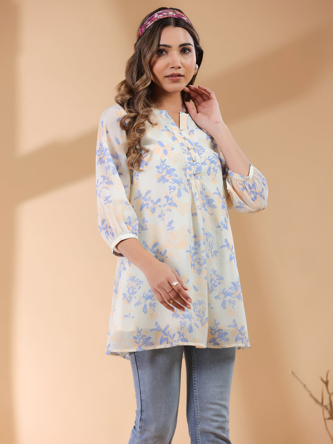 Janasya Light Georgette Floral A-Line Tunic