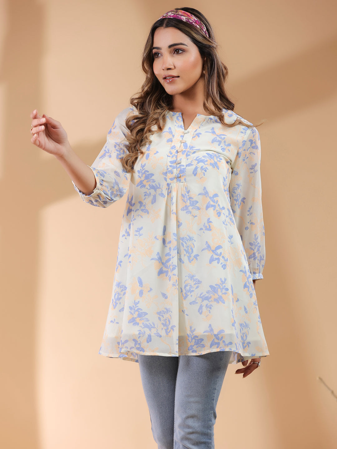 Janasya Light Georgette Floral A-Line Tunic