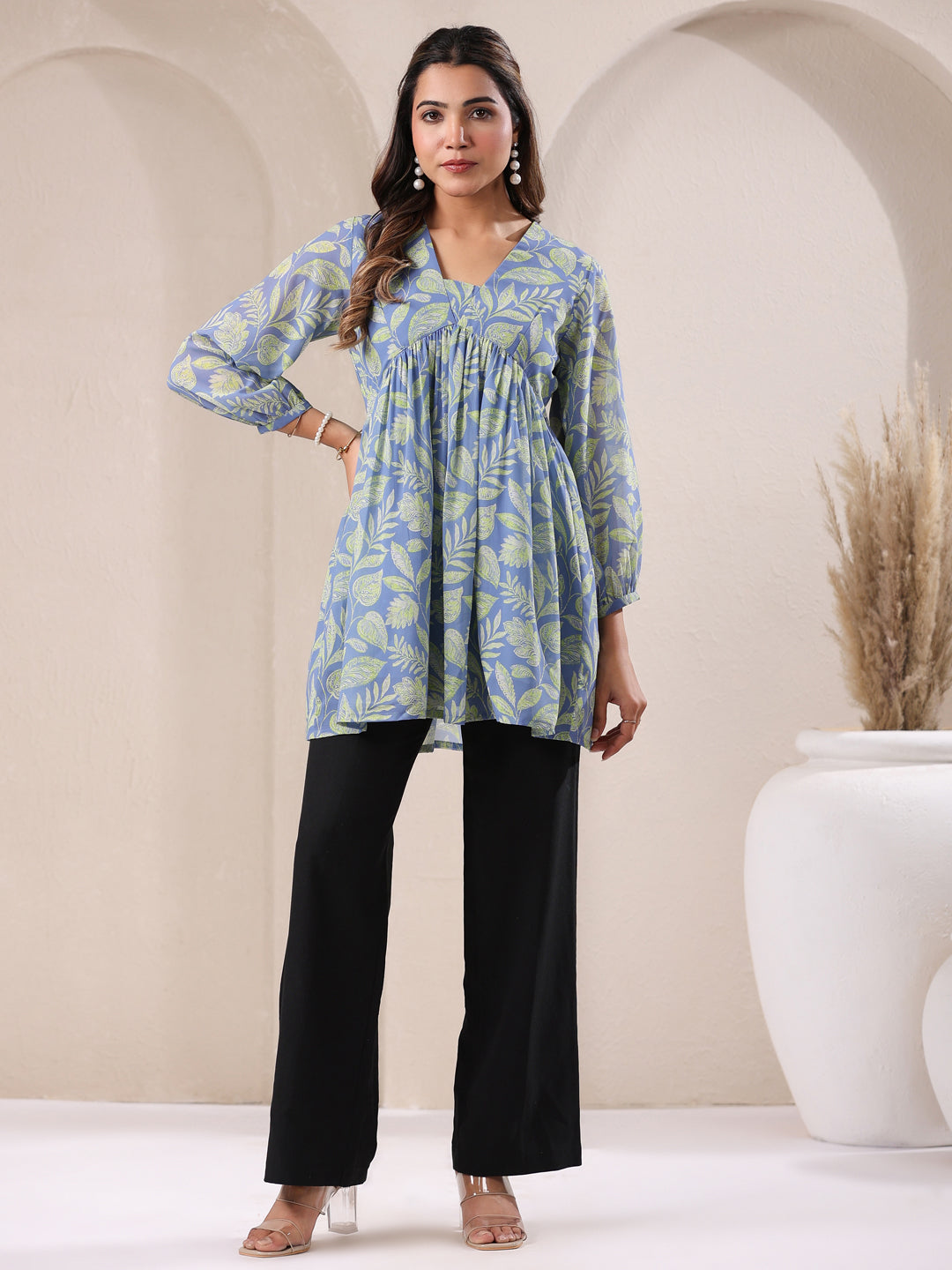 Janasya Bright Georgette Tropical A-Line Tunic