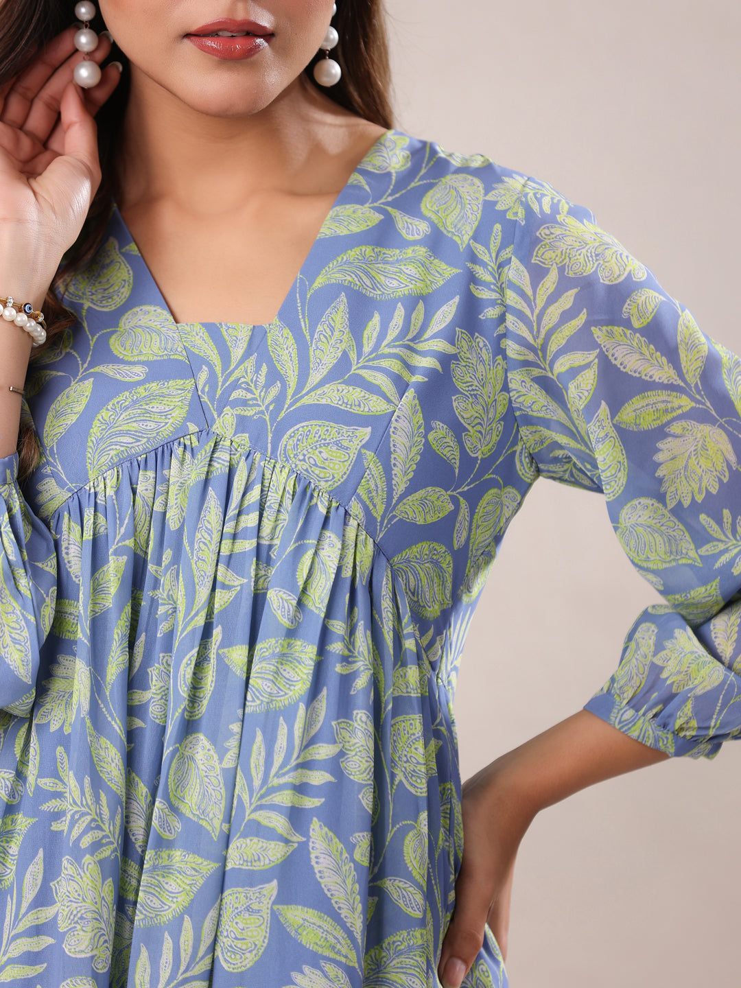 Janasya Bright Georgette Tropical A-Line Tunic