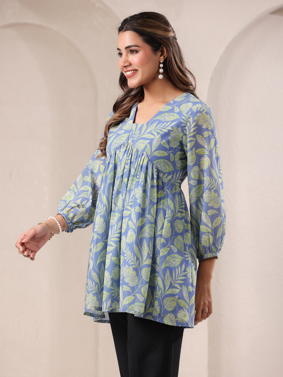 Janasya Bright Georgette Tropical A-Line Tunic