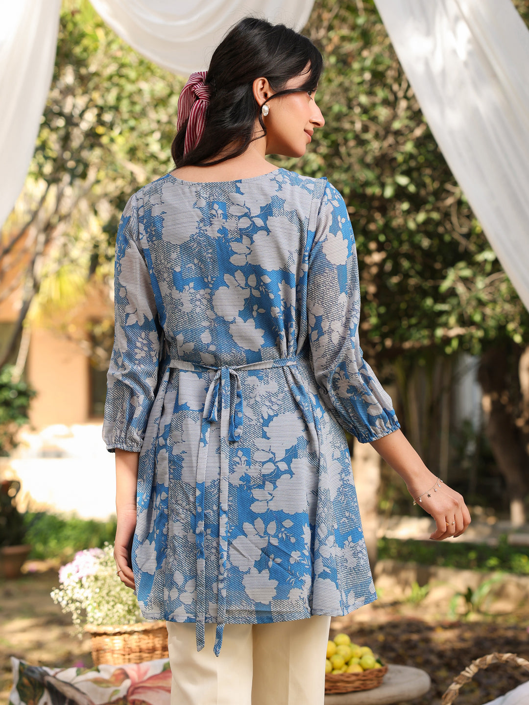 Janasya Bright Georgette Floral A-Line Tunic