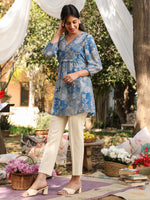 Thumbnail for Janasya Bright Georgette Floral A-Line Tunic