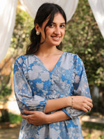 Thumbnail for Janasya Bright Georgette Floral A-Line Tunic