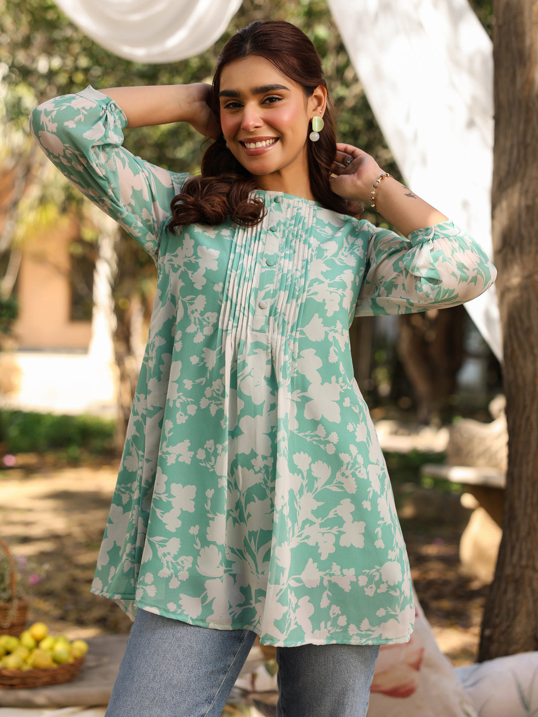 Janasya Light Georgette Floral Straight Tunic