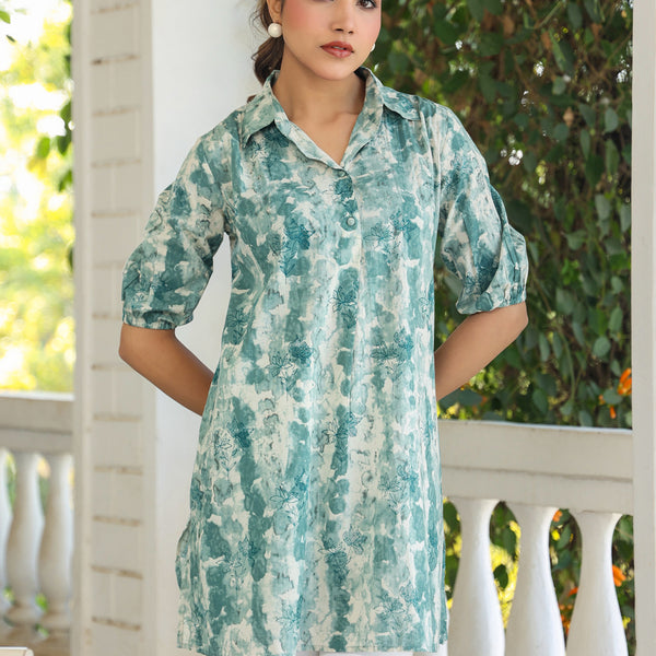 Janasya Dark Cotton Tie & dye Straight Tunic