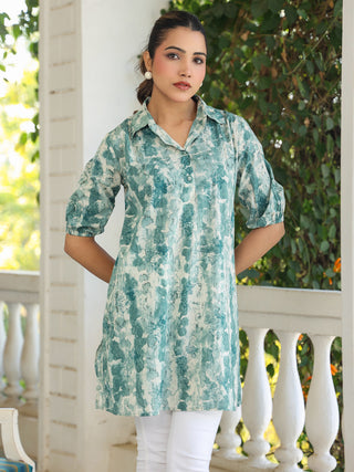 Janasya Dark Cotton Tie & dye Straight Tunic
