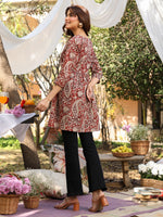 Thumbnail for Janasya Dark Cotton Paisley A-Line Tunic
