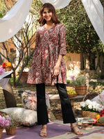 Thumbnail for Janasya Dark Cotton Paisley A-Line Tunic