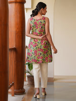 Thumbnail for Janasya Dark Cotton Floral A-Line Tunic