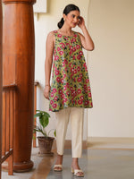 Thumbnail for Janasya Dark Cotton Floral A-Line Tunic