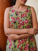 Thumbnail for Janasya Dark Cotton Floral A-Line Tunic