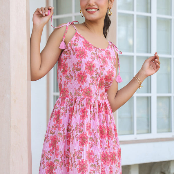 Janasya Bright Cotton Floral A-Line Tunic