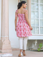 Thumbnail for Janasya Bright Cotton Floral A-Line Tunic