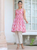 Thumbnail for Janasya Bright Cotton Floral A-Line Tunic