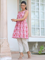 Thumbnail for Janasya Bright Cotton Floral A-Line Tunic