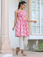 Thumbnail for Janasya Bright Cotton Floral A-Line Tunic