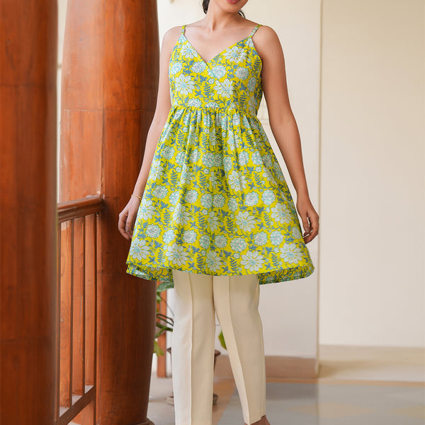 Janasya Bright Cotton Floral A-Line Tunic