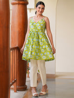 Thumbnail for Janasya Bright Cotton Floral A-Line Tunic