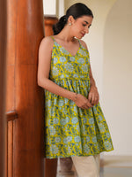 Thumbnail for Janasya Bright Cotton Floral A-Line Tunic